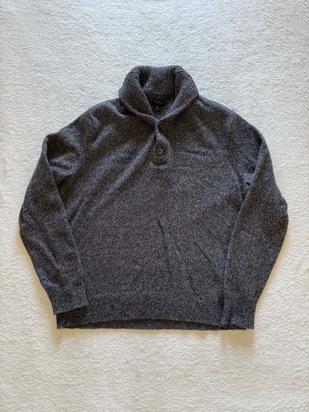 J. Crew Gray 100% Cotton Long Sleeve Shawl Neck Sweater Men's Size XL